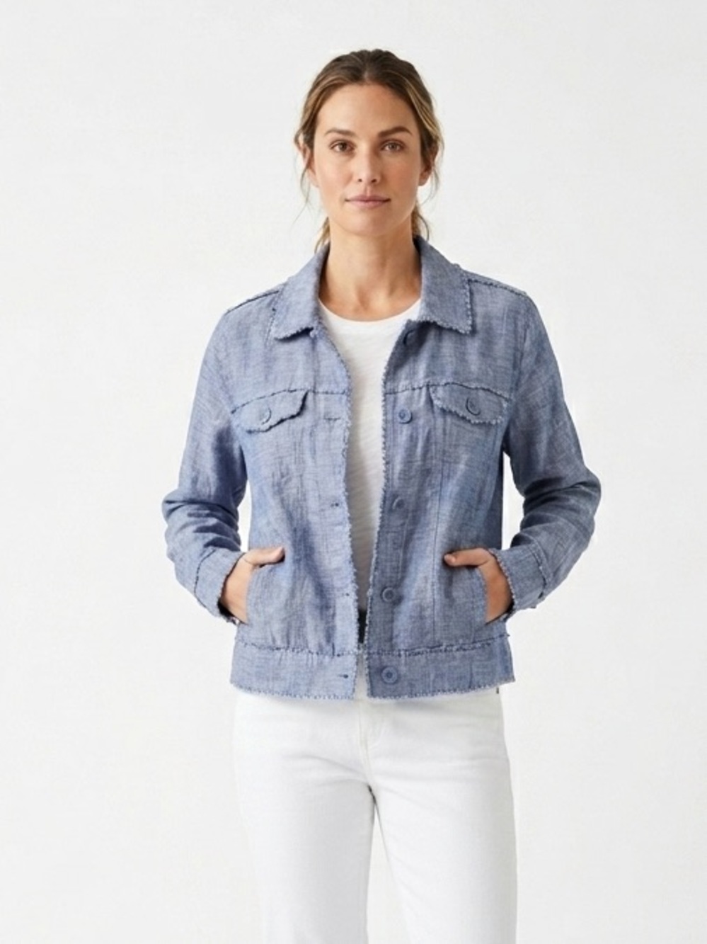 Tommy Bahama Light Blue Frayed Hem Denim Jacket